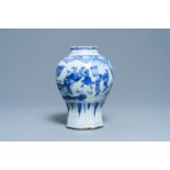 A Chinese blue and white octagonal vase, Transitional period