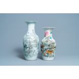 A Chinese qianjiang cai landscape vase and one with antiquities, 19/20th C.