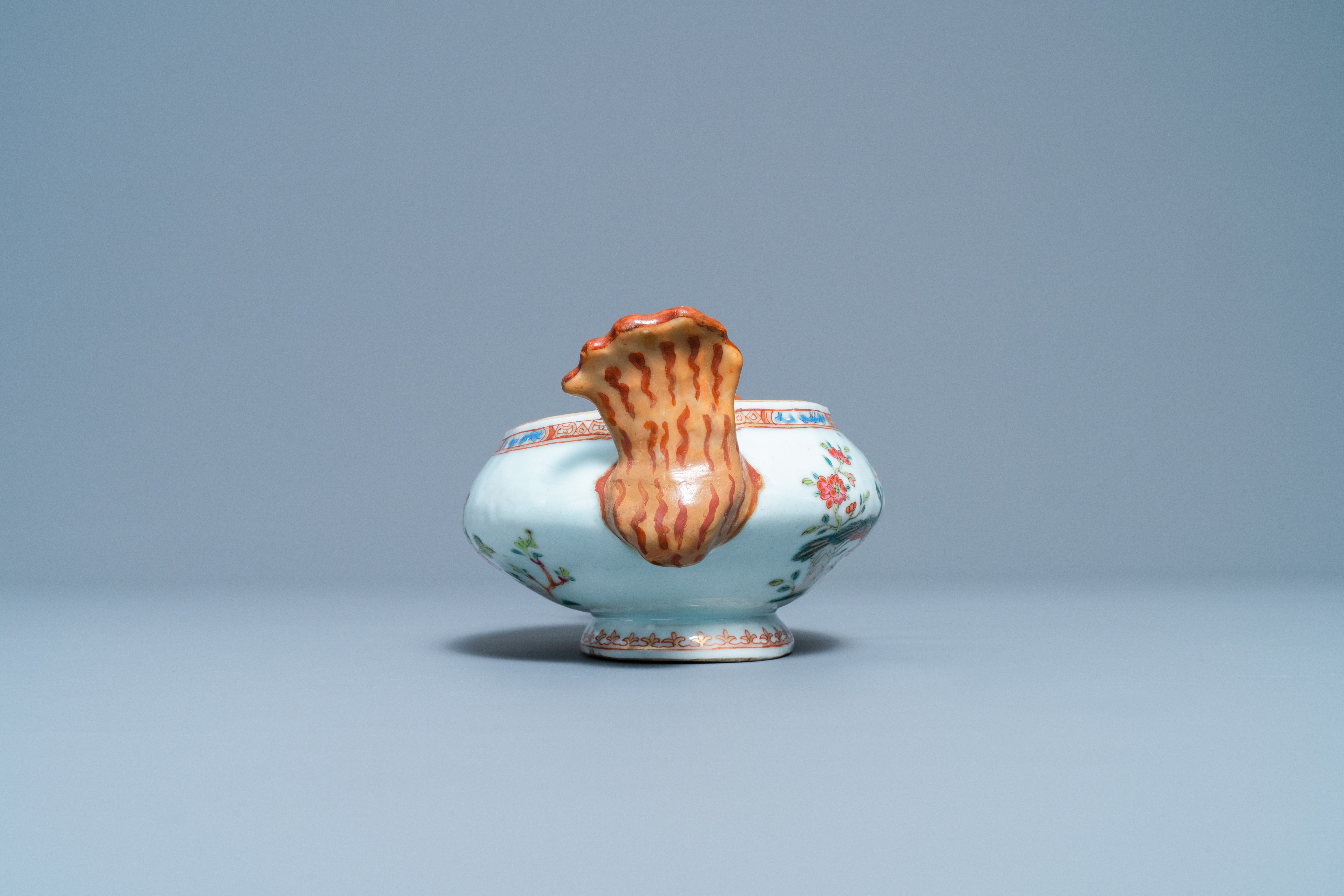 Five Chinese famille rose 'double peacock' porcelain wares, Qianlong - Image 7 of 11