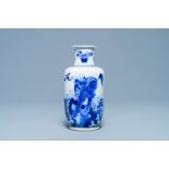 A Chinese blue and white rouleau vase with qilins, Kangxi