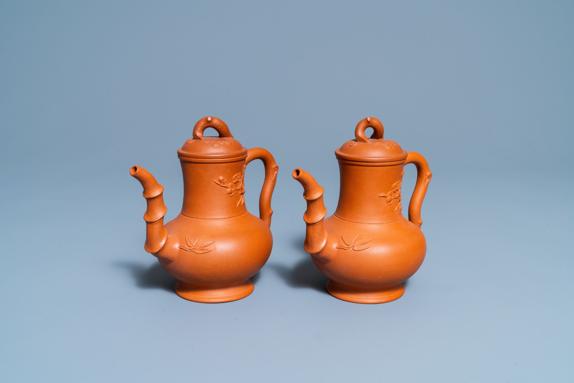 A pair of Chinese Yixing stoneware teapots and covers, Kangxi