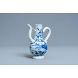 A Chinese blue and white 'landscape' ewer, Transitional period