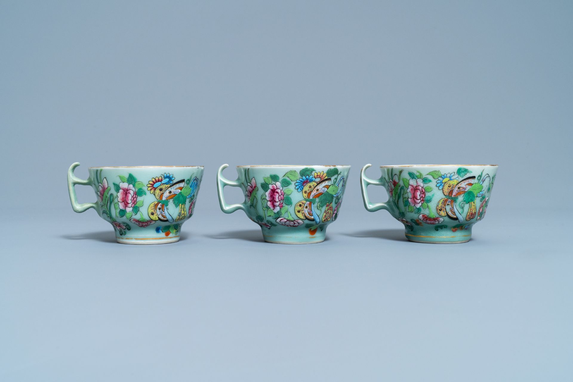 A Chinese Canton famille rose celadon-ground service, 19th C. - Image 32 of 37