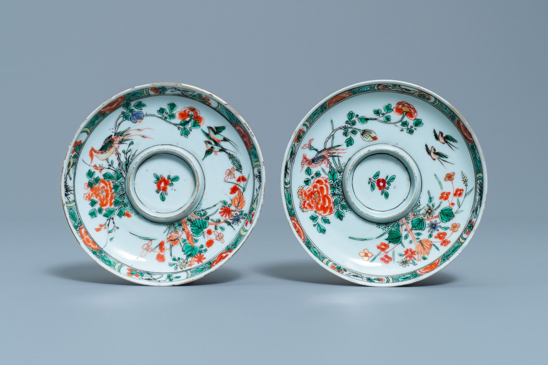 Two Chinese famille verte cup stands, a teapot and a plate, Kangxi - Image 2 of 34