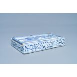 A Japanese blue and white Shoki-Imari rectangular box and cover, Edo