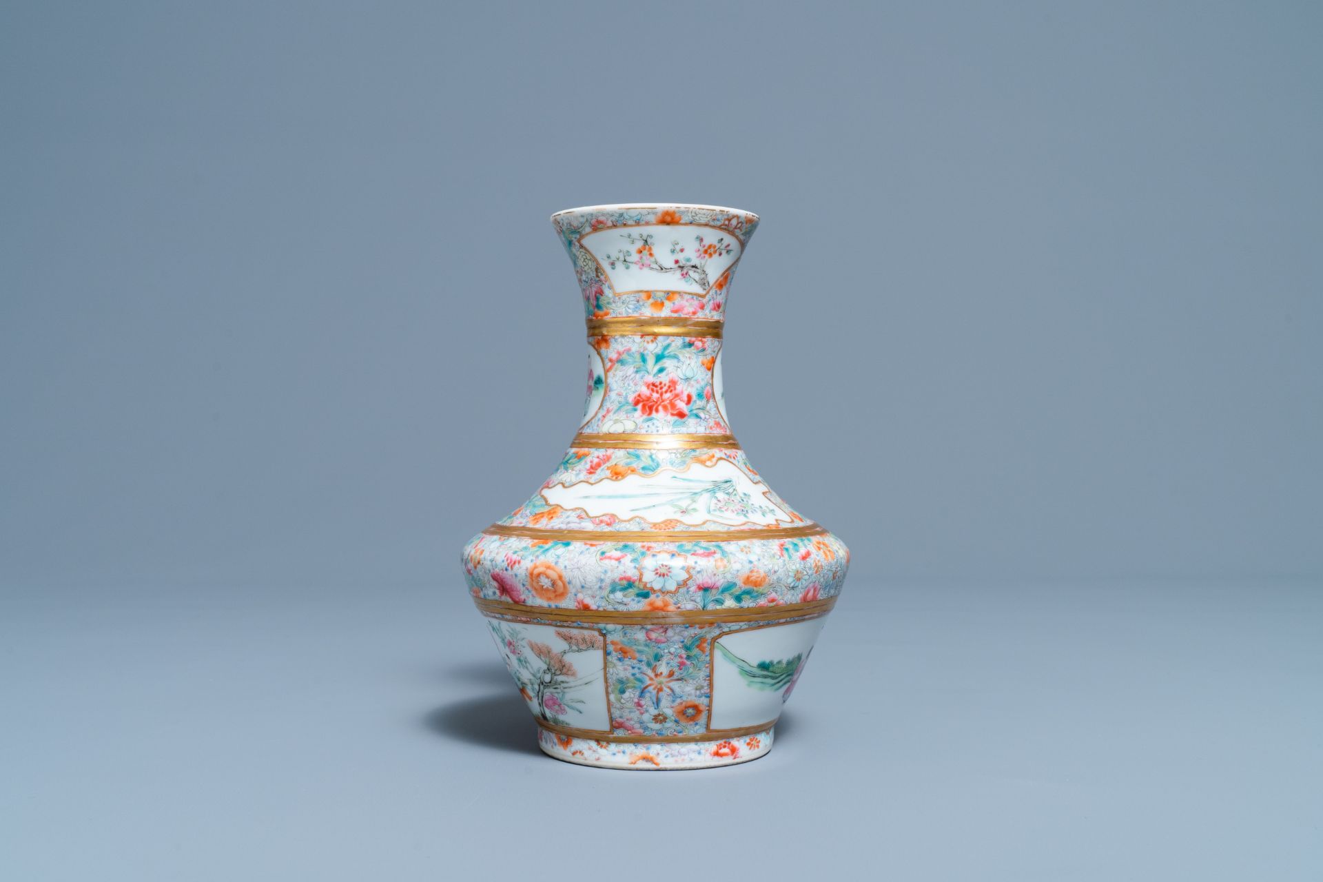 A Chinese famille rose millefleurs vase, Jingdezhen Catholic Church mark, Republic - Image 4 of 6