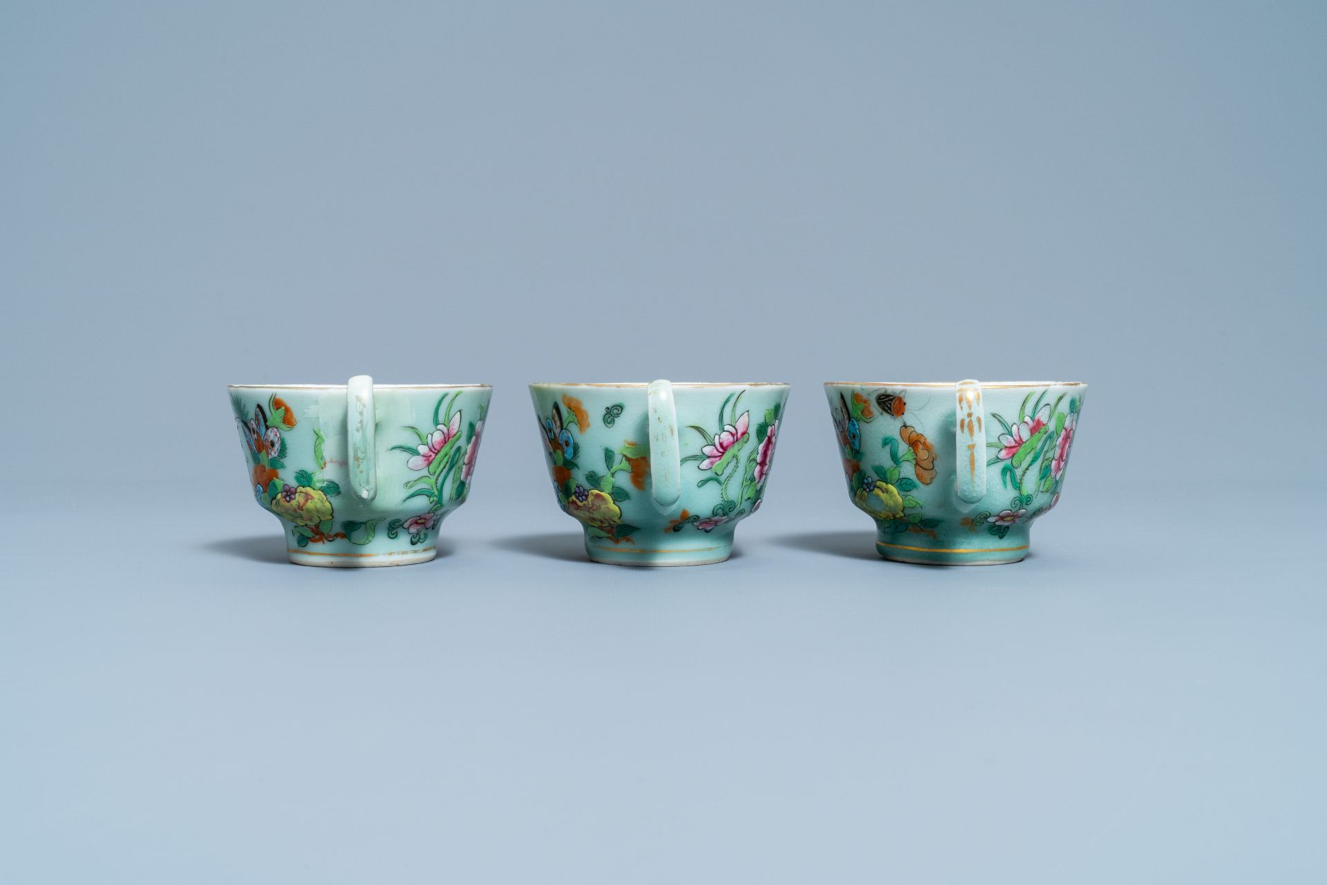 A Chinese Canton famille rose celadon-ground service, 19th C. - Image 35 of 37