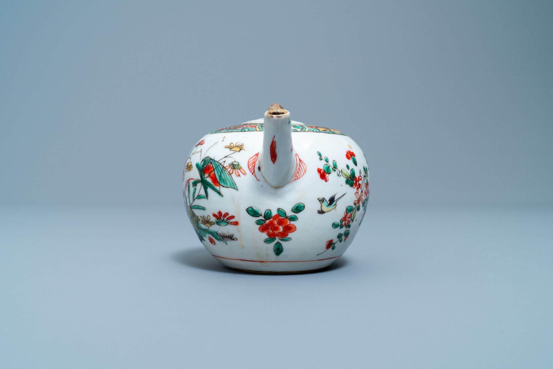 Two Chinese famille verte cup stands, a teapot and a plate, Kangxi - Image 9 of 34