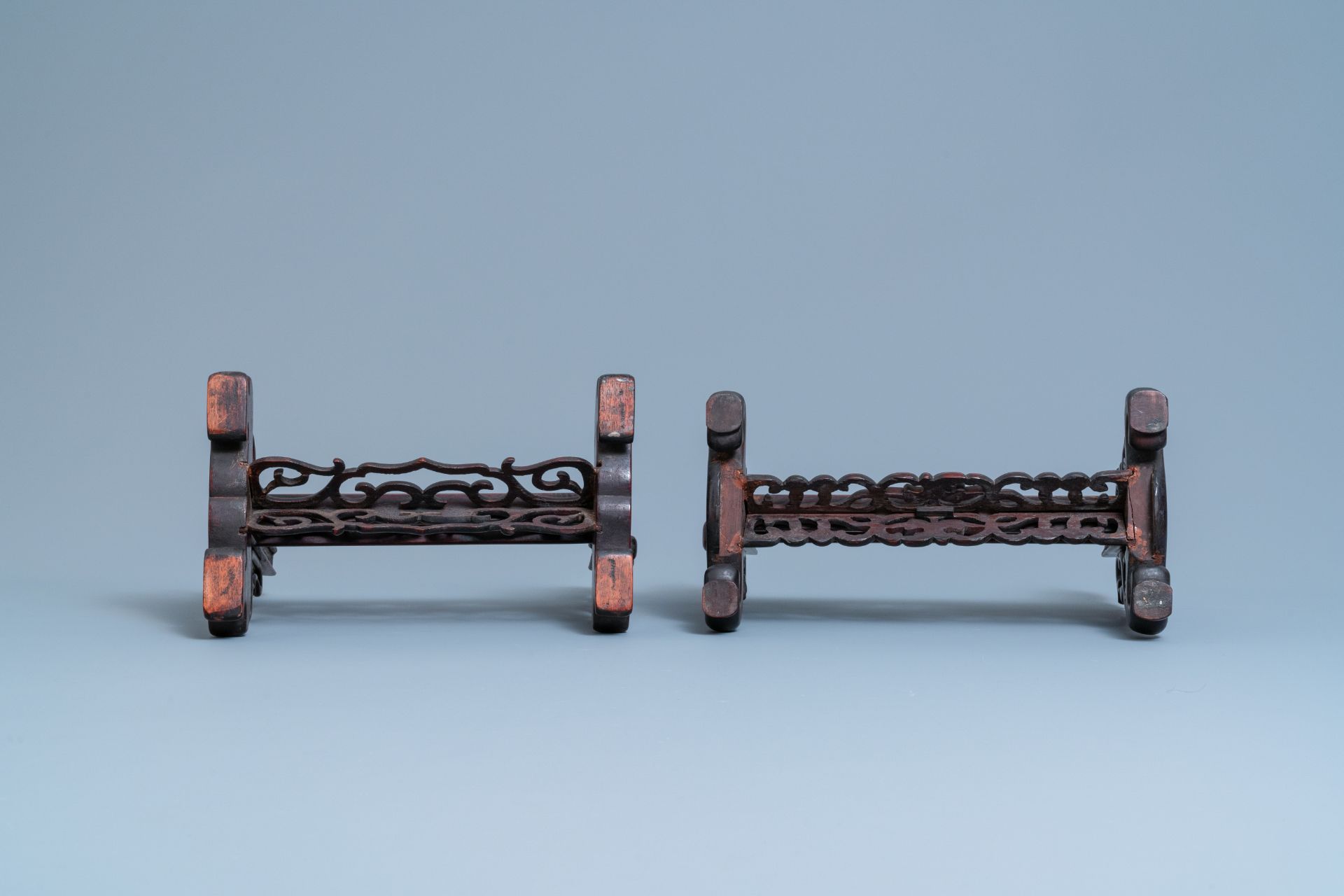 Three Chinese wooden table screen stands, 19th C. - Image 7 of 14