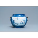 A Chinese blue, white and copper red powder blue-ground bowl, Jiajing mark, Kangxi