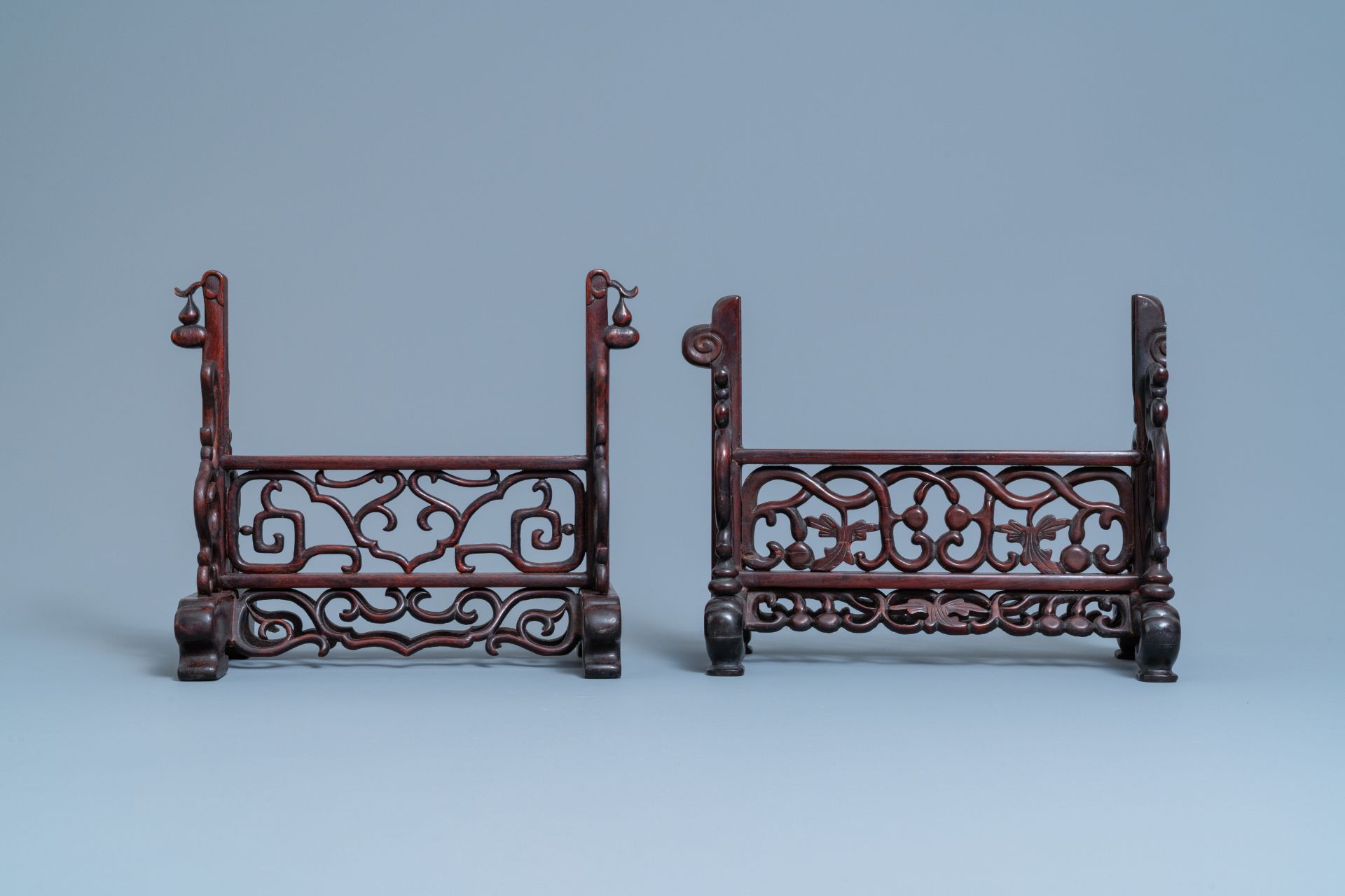 Three Chinese wooden table screen stands, 19th C. - Image 2 of 14
