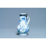 A Chinese blue and white silver-mounted ewer and cover, Yongzheng