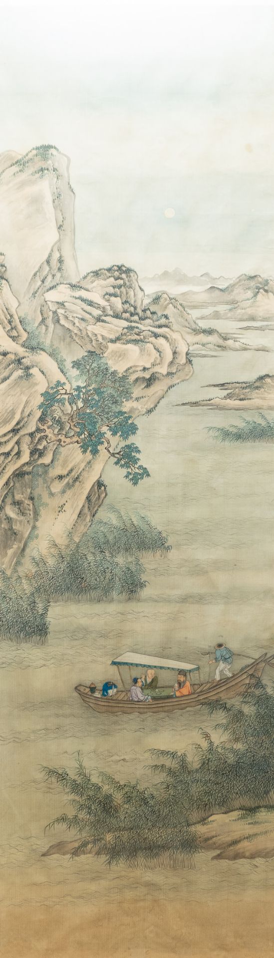 Chinese school, ink and colour on silk, 18/19th C.: 'Tea party on the water' - Image 2 of 5