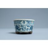 A Chinese blue and white tripod censer, Ming