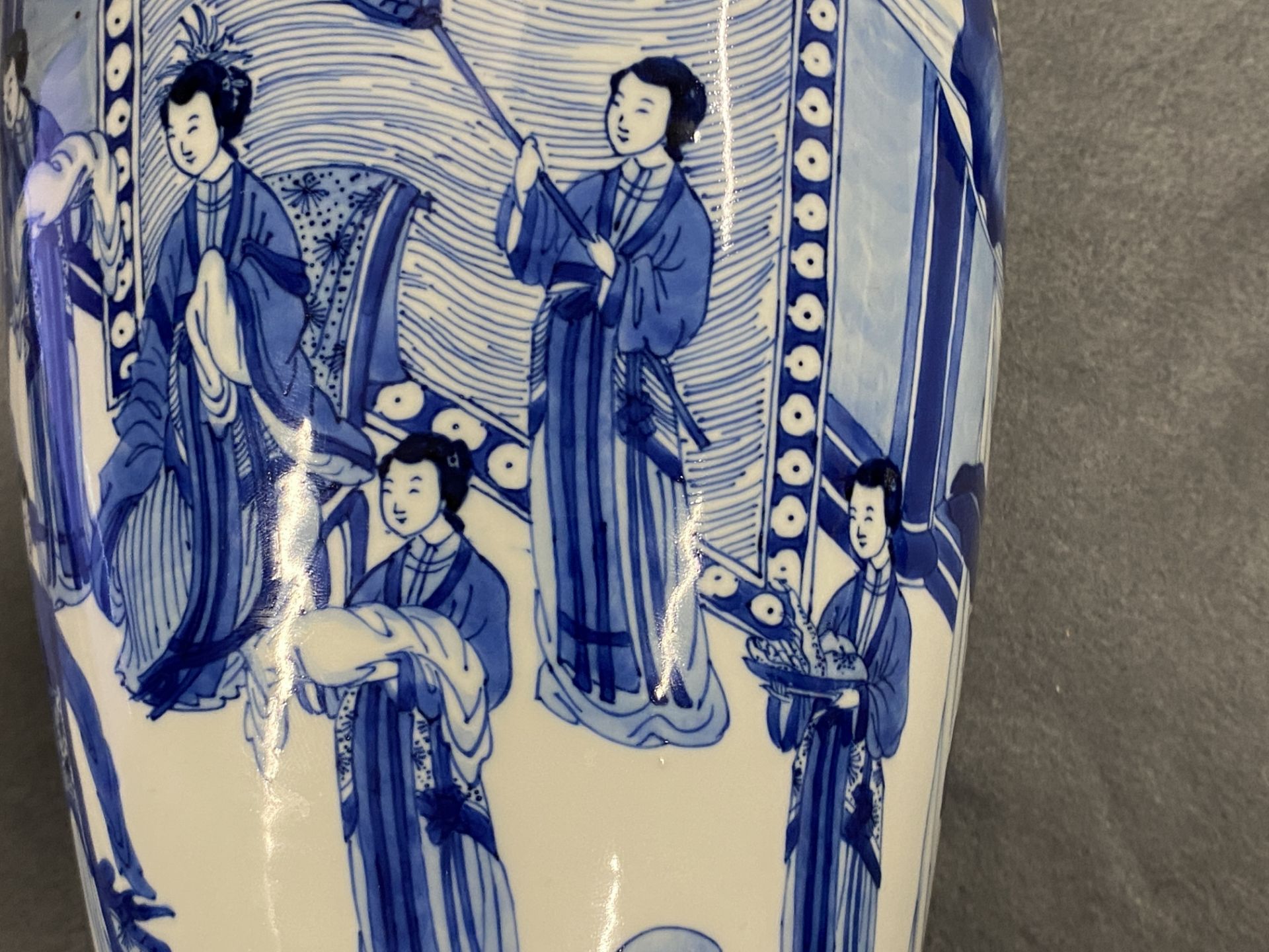 A Chinese blue and white vase with female musicians and dancers, Kangxi - Image 17 of 25