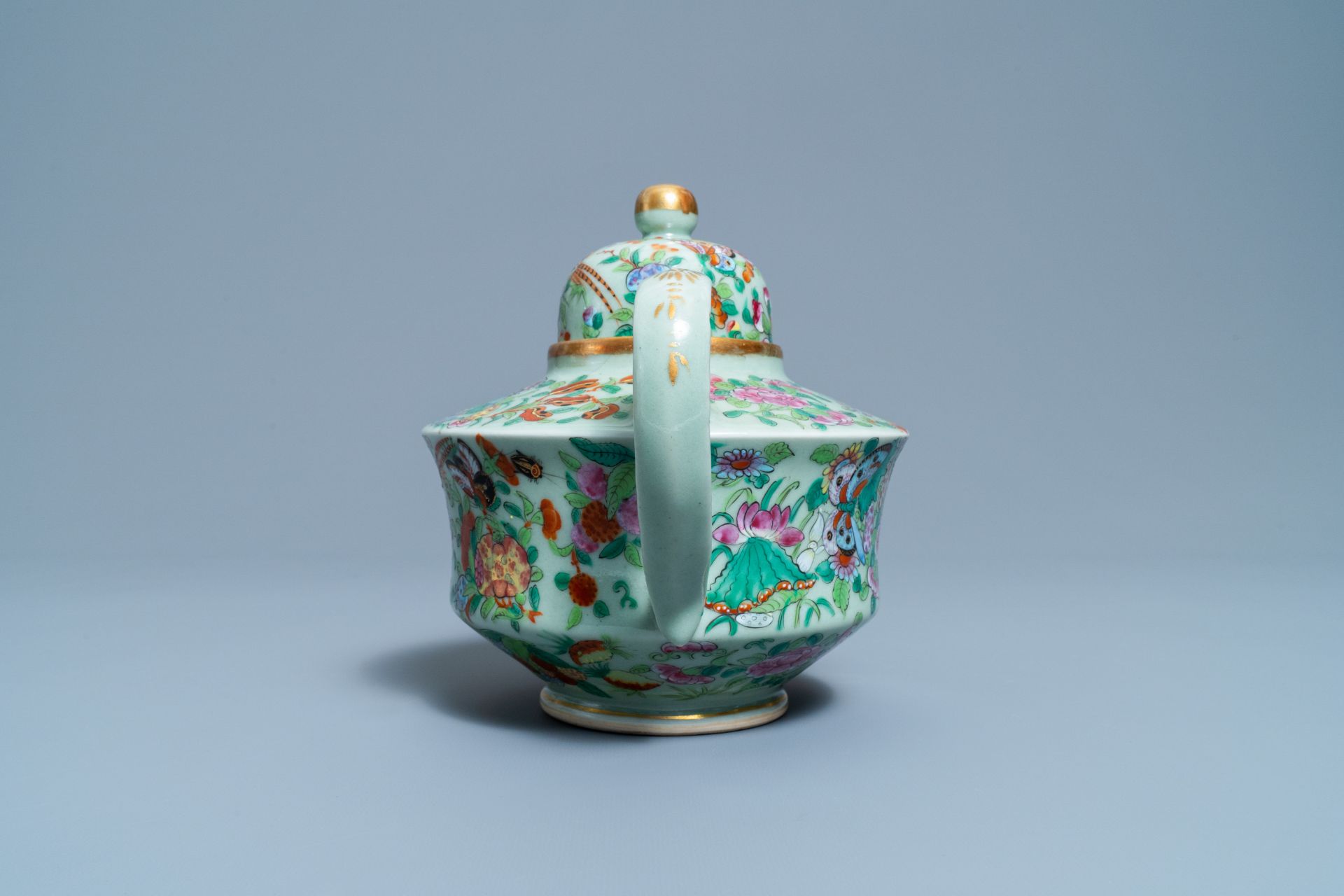 A Chinese Canton famille rose celadon-ground service, 19th C. - Image 9 of 37