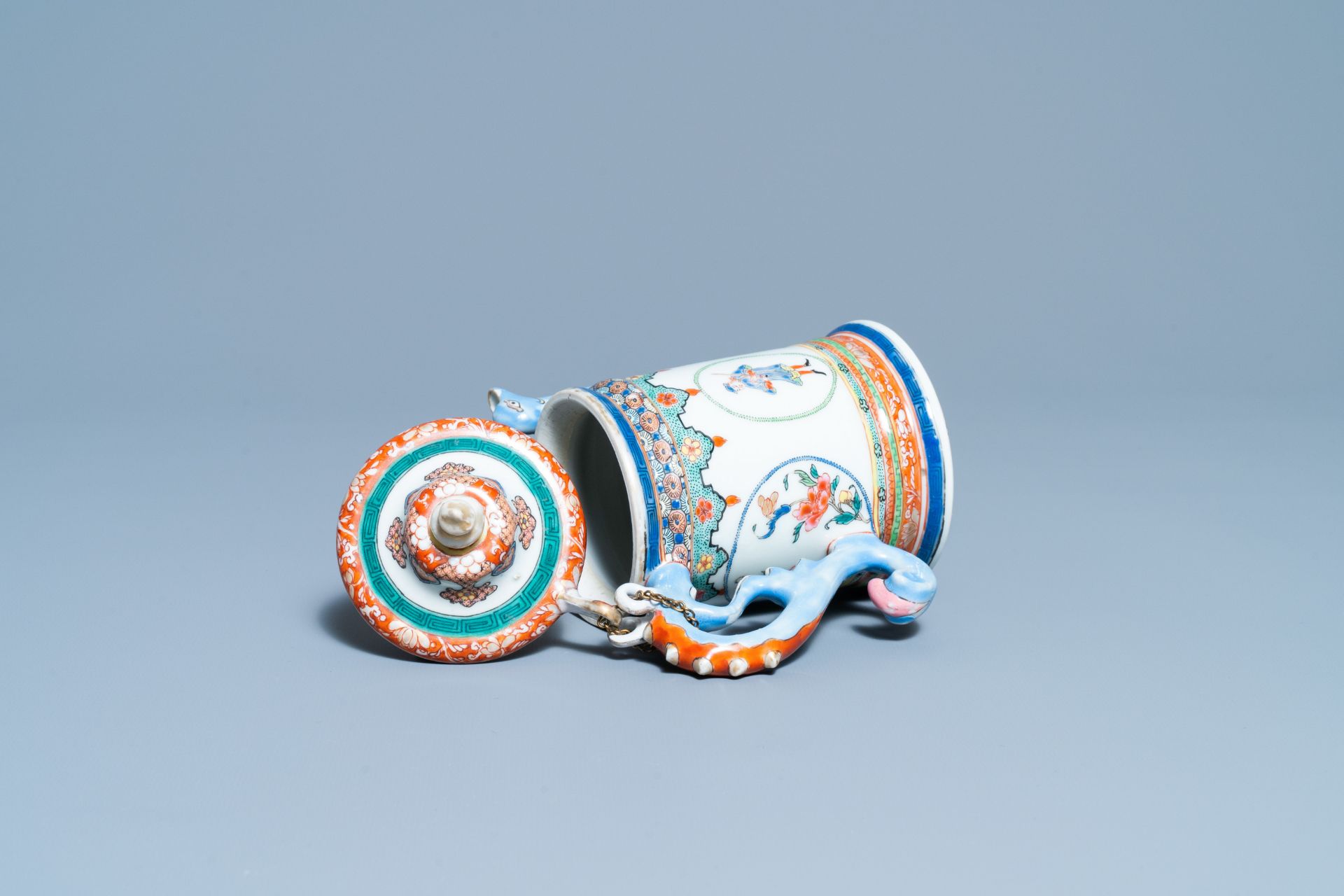 A rare Chinese famille rose 'Europeans' teapot and cover, Qianlong - Image 7 of 9