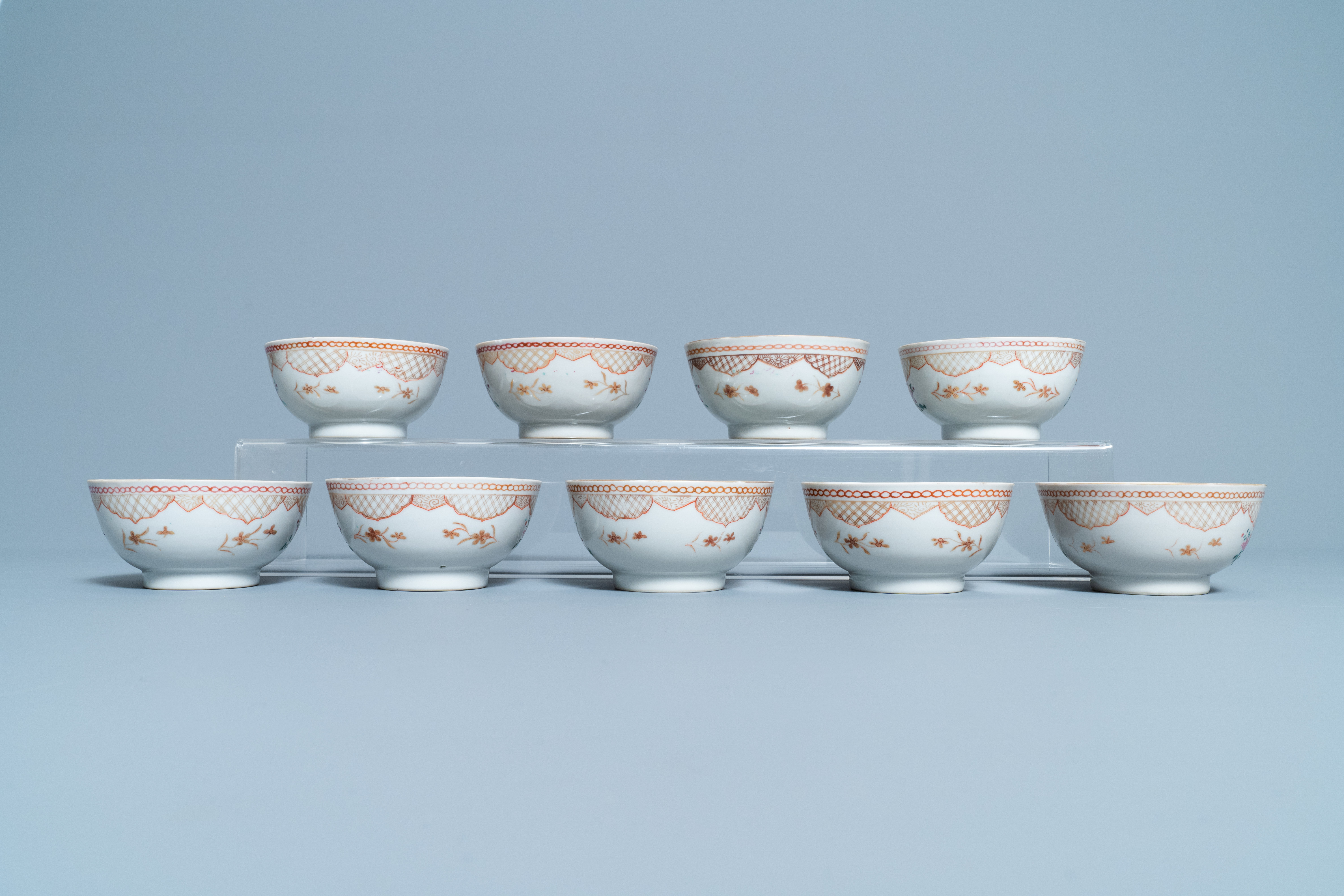 Seventeen Chinese famille rose cups and nineteen saucers, Qianlong - Image 13 of 17
