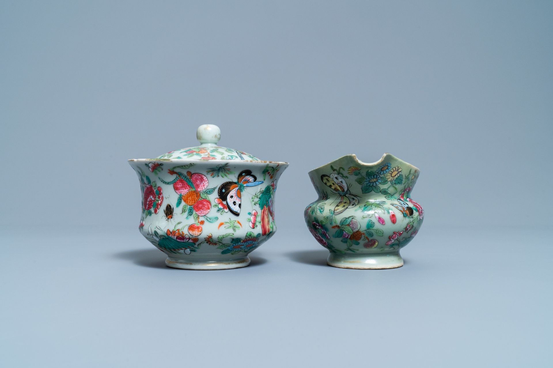 A Chinese Canton famille rose celadon-ground service, 19th C. - Image 21 of 37