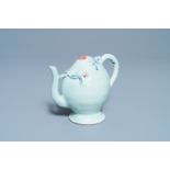 A Chinese copper red and blue celadon-ground peach-shaped cadogan teapot, 18/19th C.