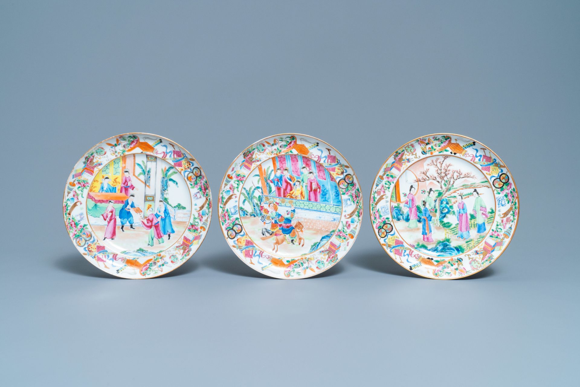 Five Chinese Canton famille rose dishes, 19th C. - Image 2 of 5