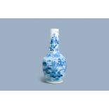 A large Chinese blue and white bottle vase, 19th C.