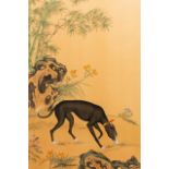 Chinese school, after Lang Shining, ink and colour on silk, 19/20th C.: 'Portrait of a dog'