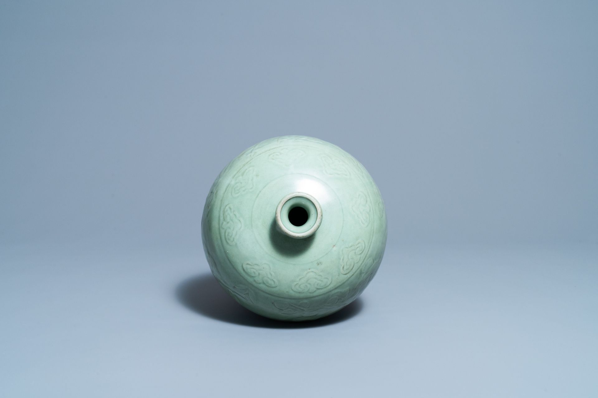 A Chinese Longquan celadon 'Three friends of winter' vase, 'meiping', Ming - Image 9 of 10