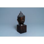 A large Thai bronze Buddha head, 18/19th C.