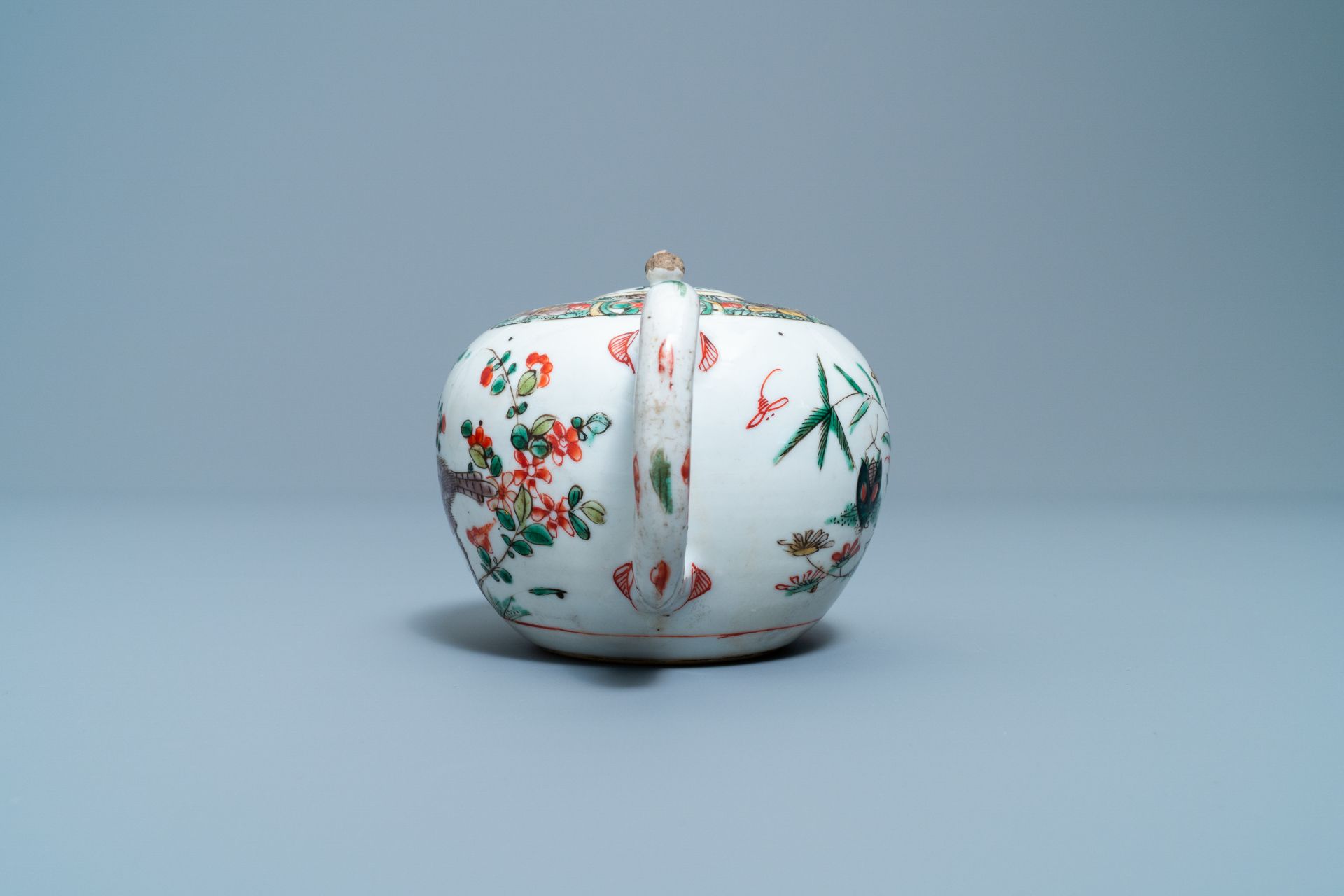 Two Chinese famille verte cup stands, a teapot and a plate, Kangxi - Image 7 of 34