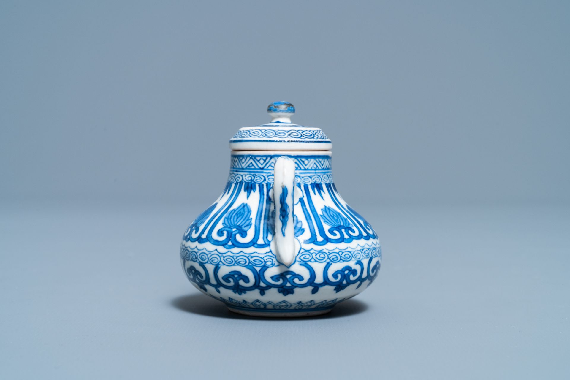 A Chinese blue and white soft paste miniature teapot, Kangxi - Image 3 of 7