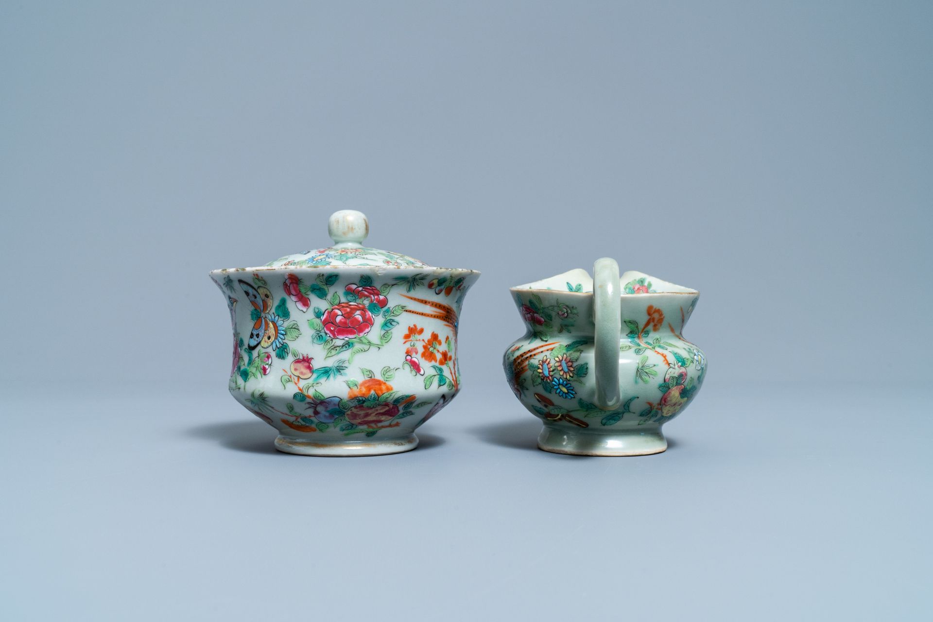 A Chinese Canton famille rose celadon-ground service, 19th C. - Image 23 of 37