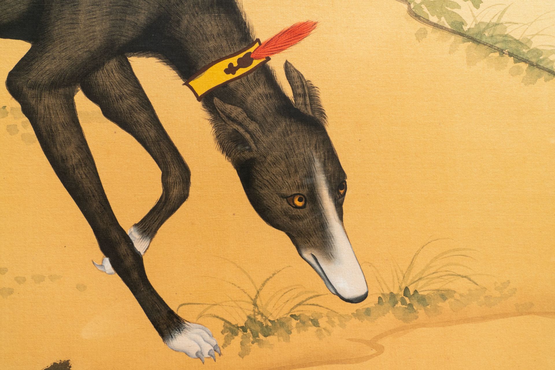Chinese school, after Lang Shining, ink and colour on silk, 19/20th C.: 'Portrait of a dog' - Image 3 of 3
