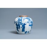 A Chinese blue and white jar with figurative design, 19th C.