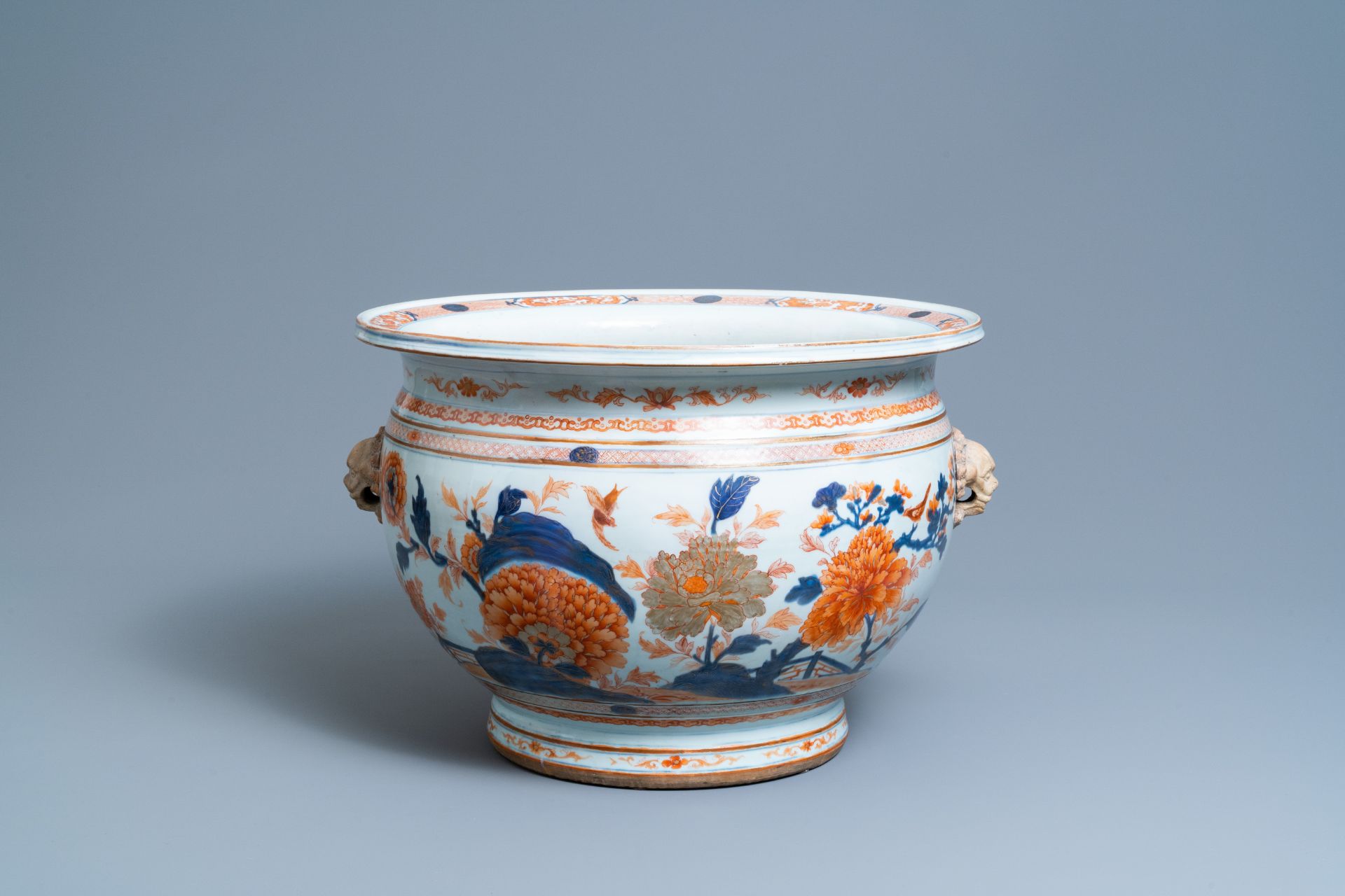 A large Chinese Imari-style fish bowl, Kangxi