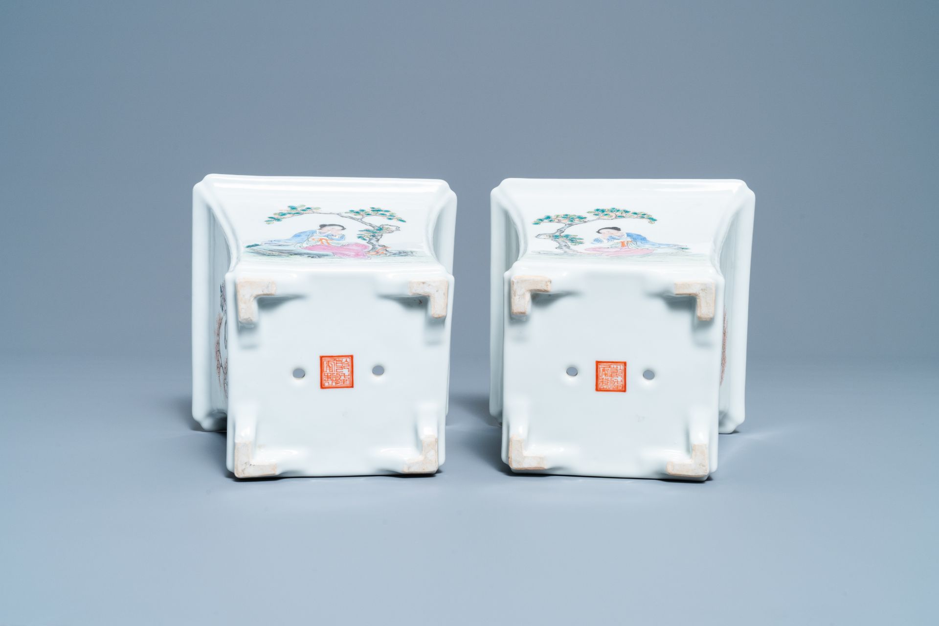 A pair of Chinese famille rose jardinières on stands, Qianlong mark, Republic - Image 8 of 10