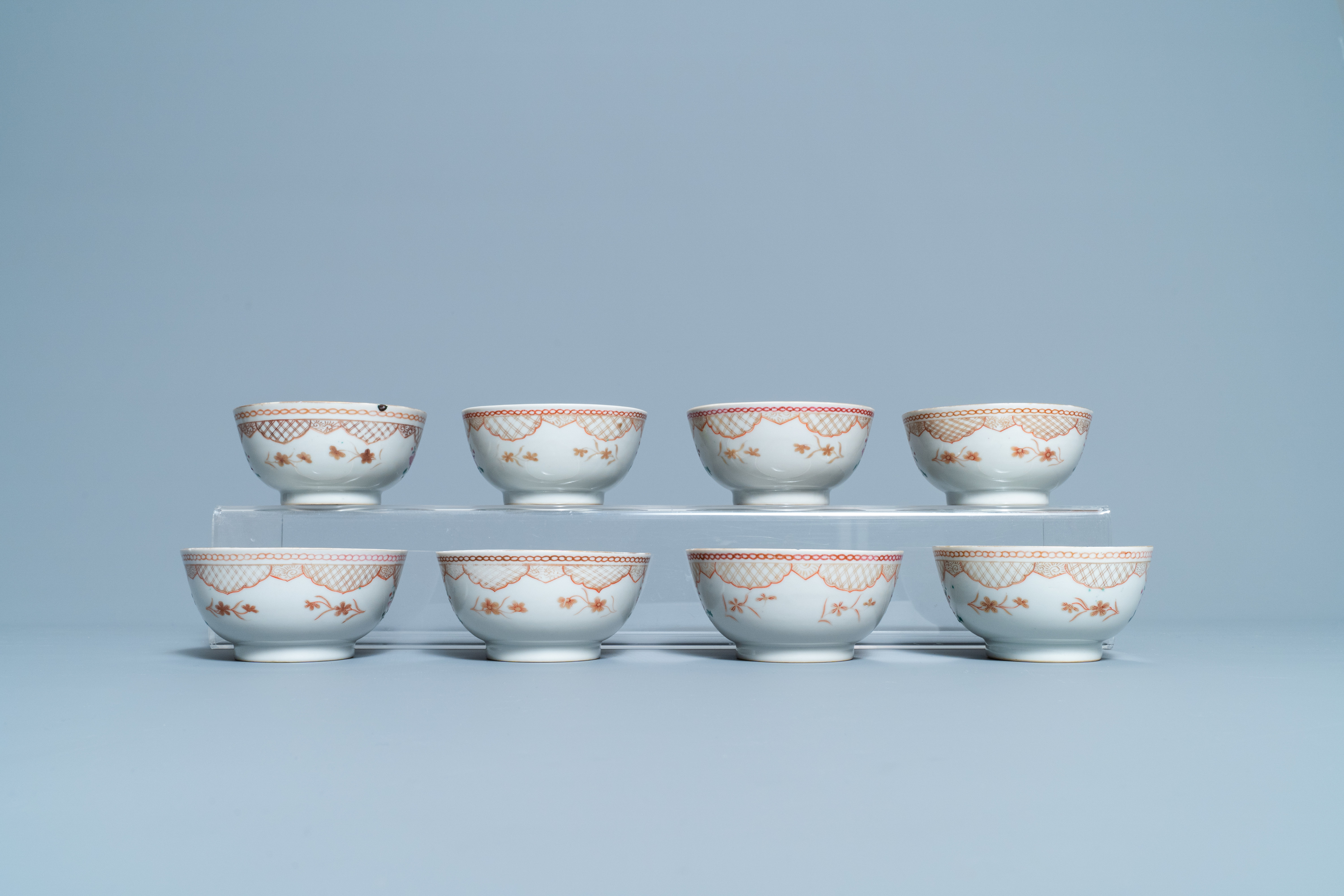Seventeen Chinese famille rose cups and nineteen saucers, Qianlong - Image 7 of 17