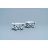 A pair of Chinese Dutch-decorated 'parrot' bowls, Kangxi