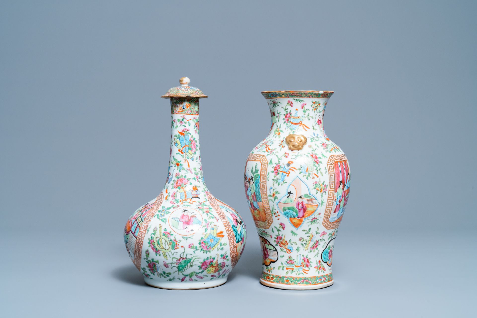 Two Chinese Canton famille rose vases, 19th C. - Image 2 of 6