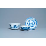 Two Chinese blue and white bowls and a plate, 19th C. and Kangxi