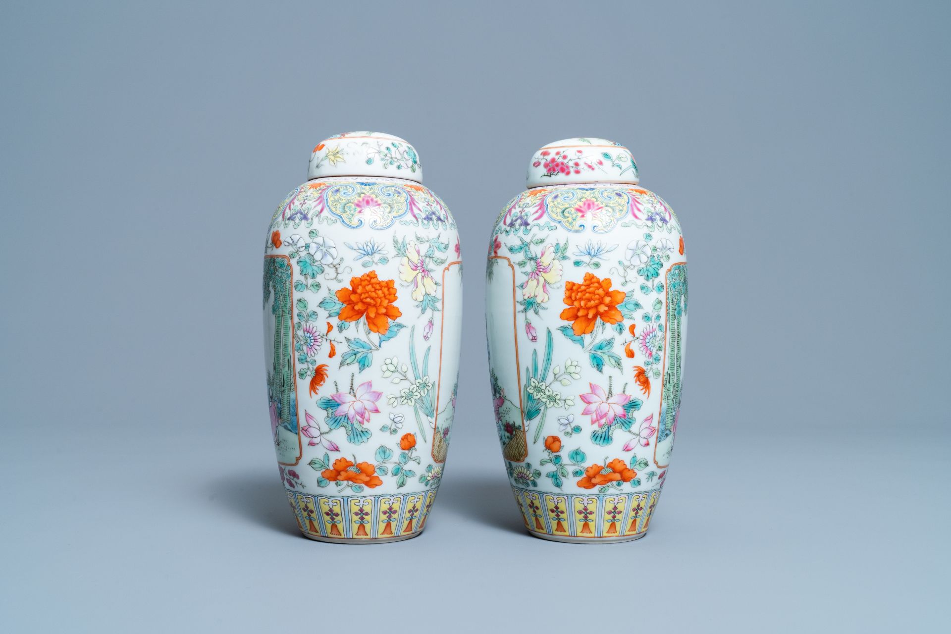 A pair of Chinese famille rose covered jars, Qianlong mark, Republic - Image 2 of 5