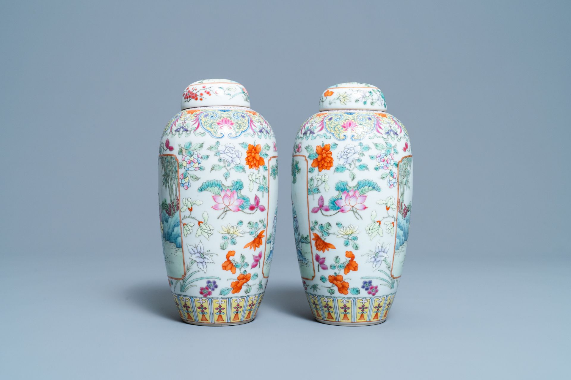 A pair of Chinese famille rose covered jars, Qianlong mark, Republic - Image 4 of 5