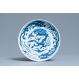 A Chinese blue and white 'dragon' dish, Wanli