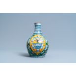 A polychrome Italian maiolica armorial pharmacy bottle, Deruta, 17th C.