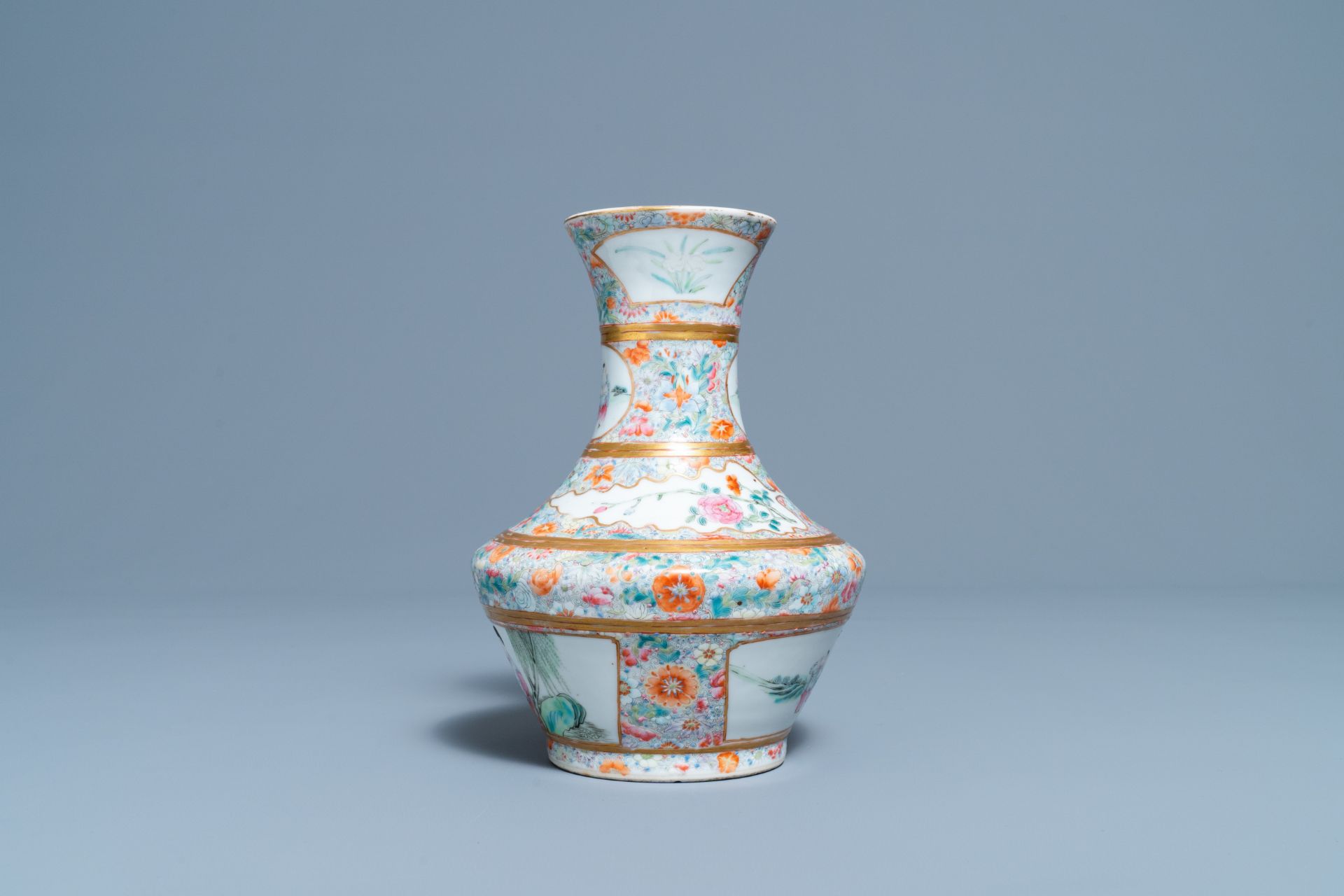 A Chinese famille rose millefleurs vase, Jingdezhen Catholic Church mark, Republic - Image 2 of 6