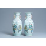 A pair of Chinese famille rose 'court scene' vases, 19/20th C.