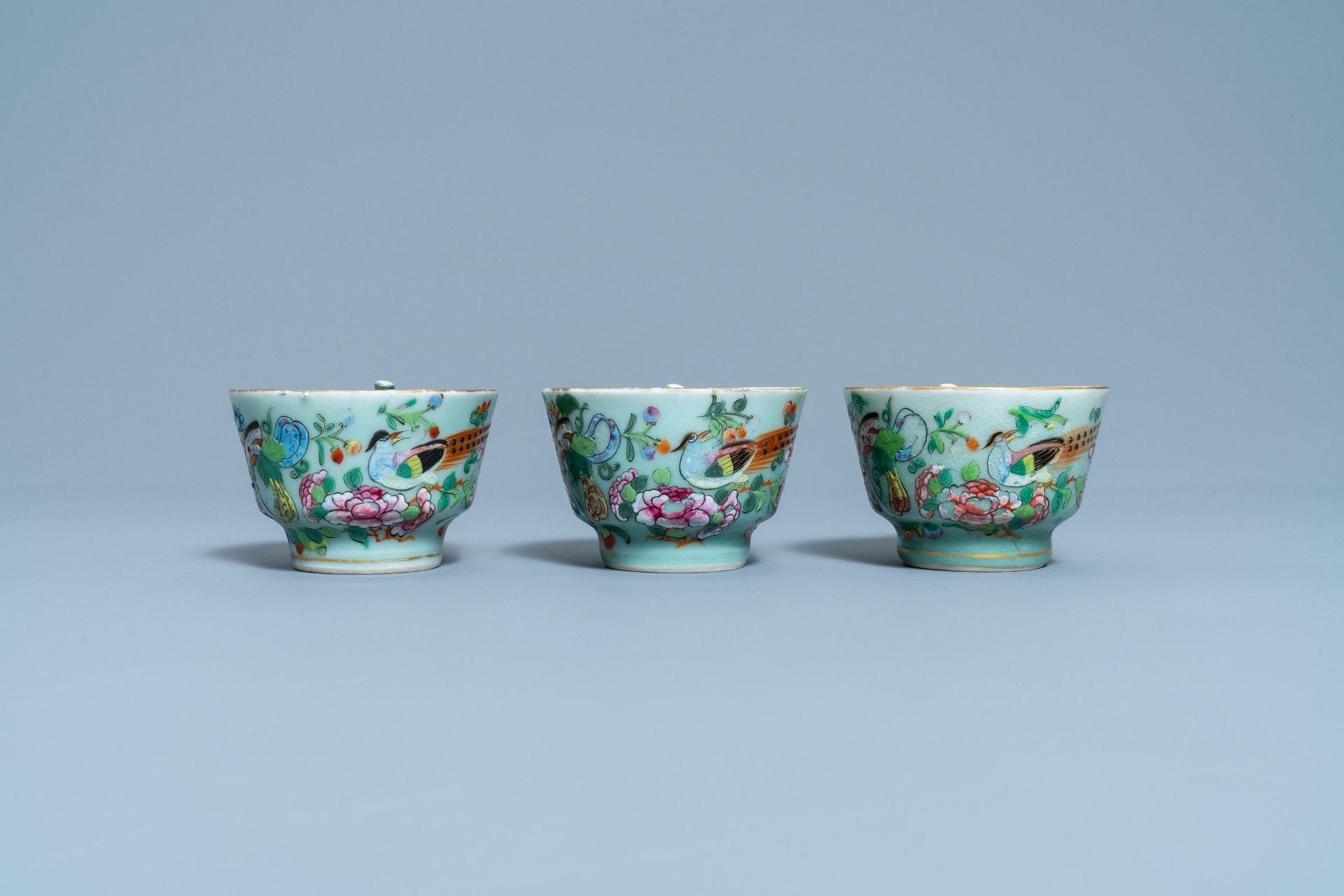 A Chinese Canton famille rose celadon-ground service, 19th C. - Image 33 of 37