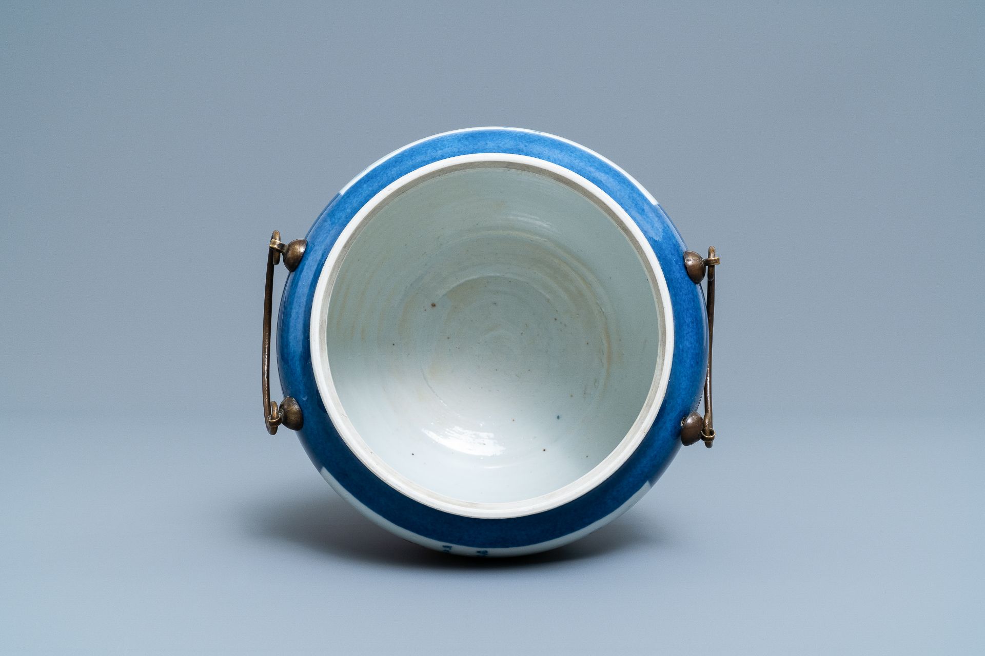 A Chinese blue, white and copper red powder blue-ground bowl, Jiajing mark, Kangxi - Image 5 of 17
