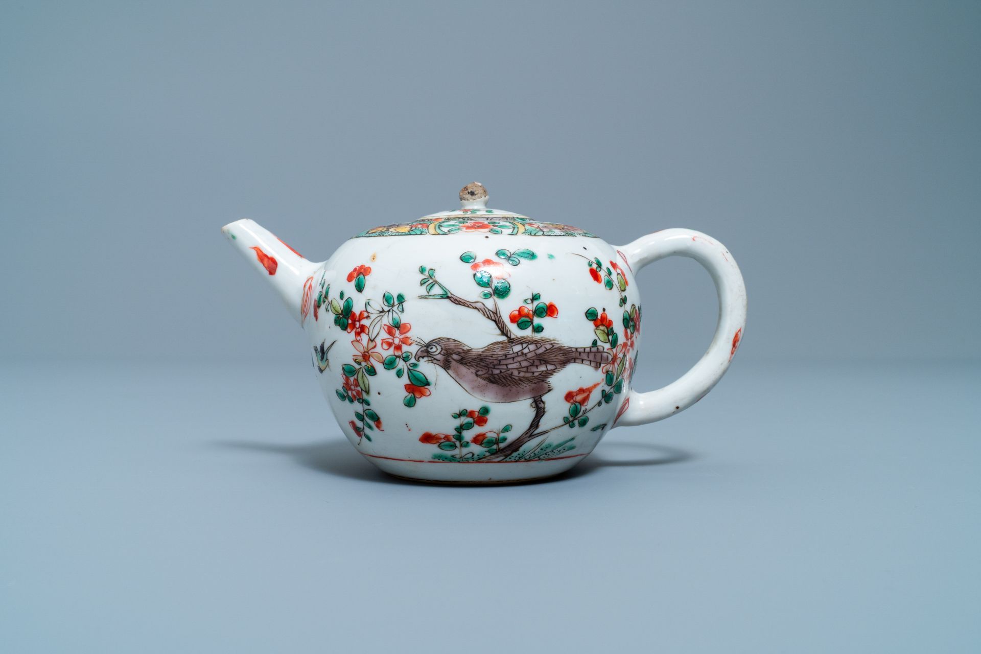 Two Chinese famille verte cup stands, a teapot and a plate, Kangxi - Image 6 of 34