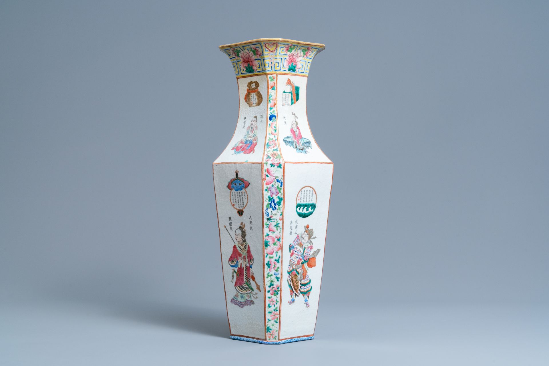 A quadrangular Chinese famille rose 'Wu Shuang Pu' vase, 19th C.